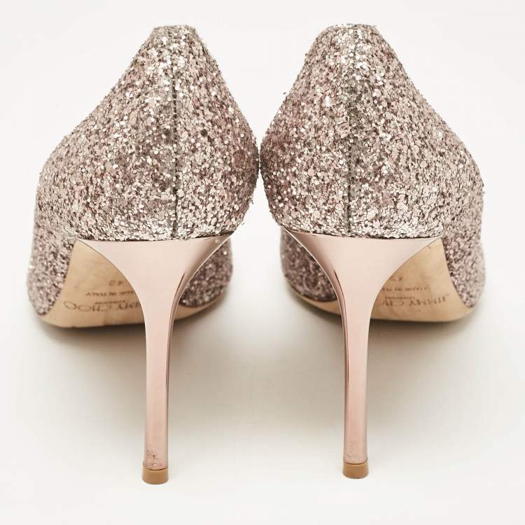 Pre Owned Jimmy Choo Rose Gold Glitter Romy Pumps Size 42