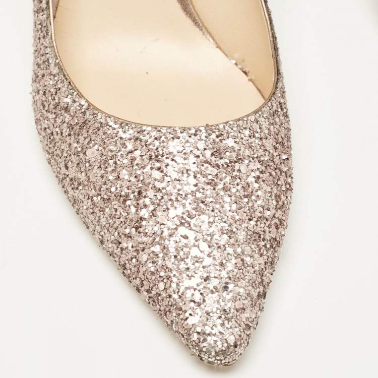 Pre Owned Jimmy Choo Rose Gold Glitter Romy Pumps Size 42