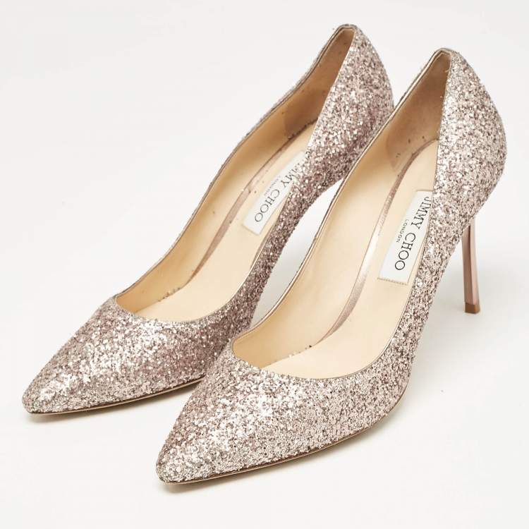 Pre Owned Jimmy Choo Rose Gold Glitter Romy Pumps Size 42