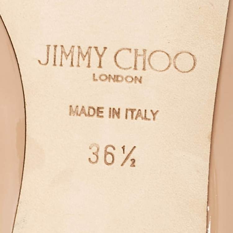 Pre Owned Jimmy Choo Beige Patent Leather Bing 65 Crystal Embellished Mule Sandals Size 36.5