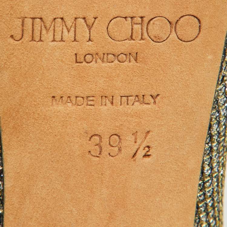 Pre Owned Jimmy Choo Metallic Gold Lurex Fabric Peep Toe Platform Pumps Size 39.5