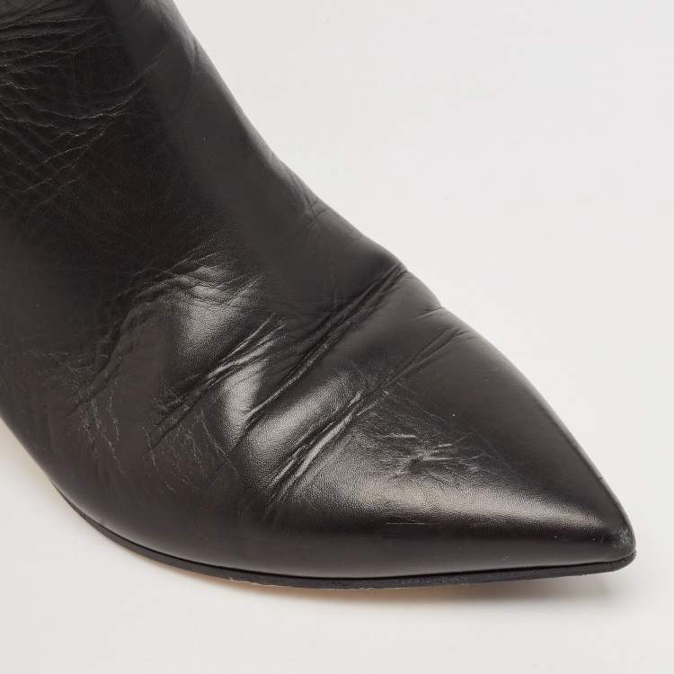 Pre Owned Jimmy Choo Black Leather Mid Calf Boots Size 35.5