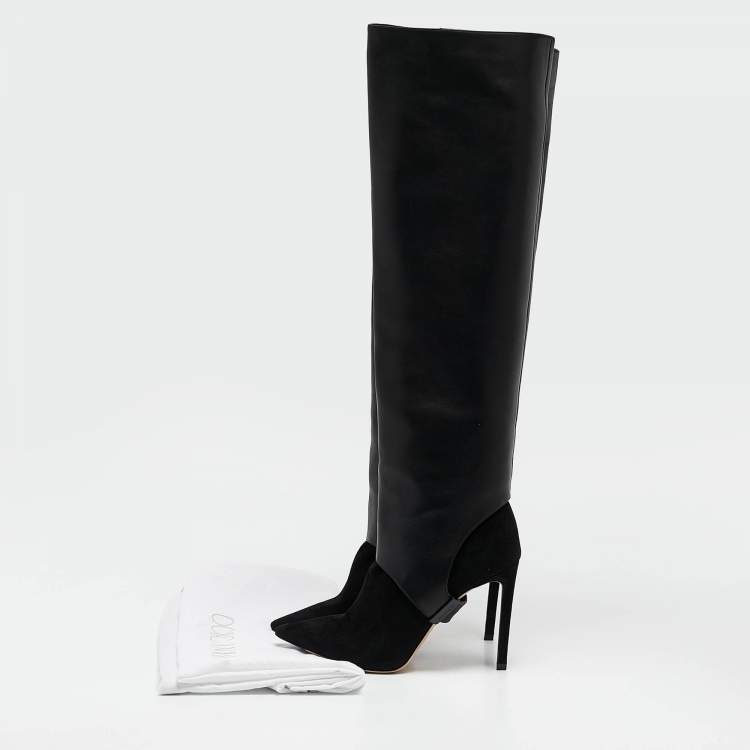 Pre Owned Jimmy Choo Black Leather and Suede Hurley Knee Length Boots Size 35.5