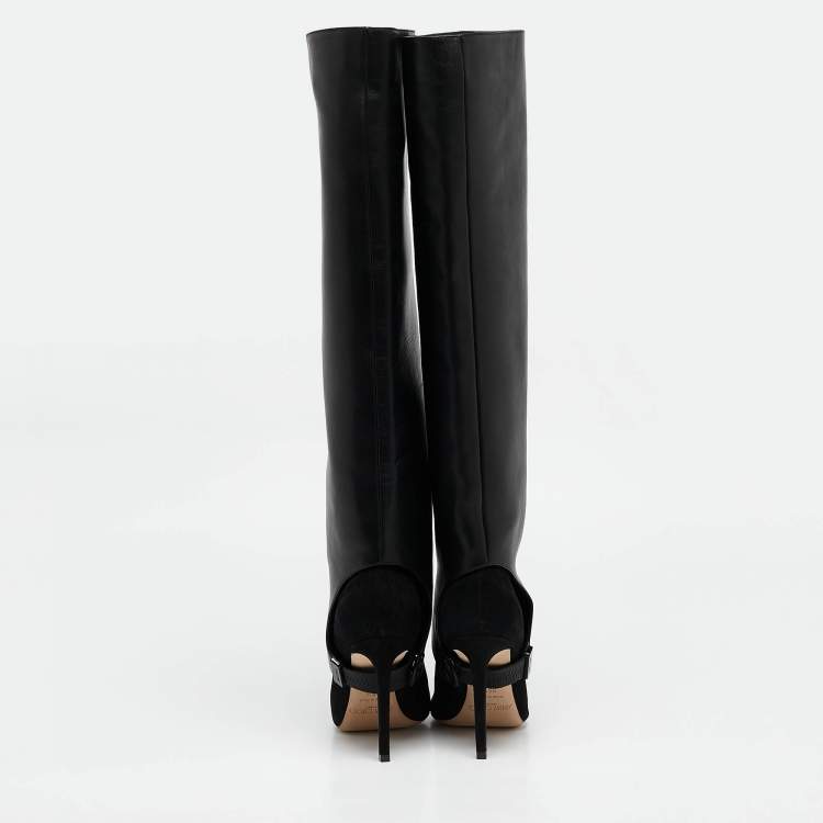 Pre Owned Jimmy Choo Black Leather and Suede Hurley Knee Length Boots Size 35.5