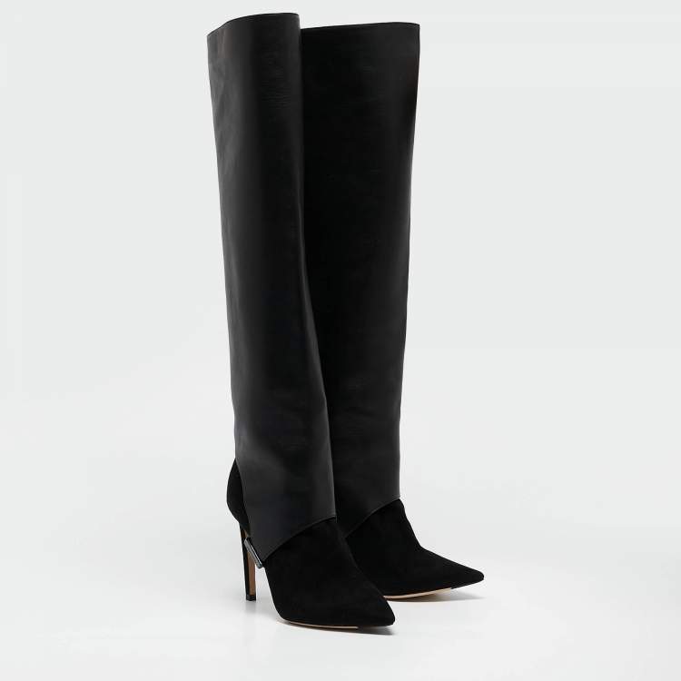 Pre Owned Jimmy Choo Black Leather and Suede Hurley Knee Length Boots Size 35.5
