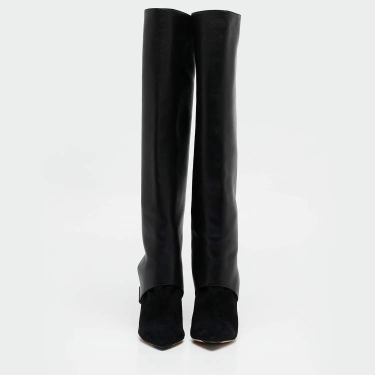 Pre Owned Jimmy Choo Black Leather and Suede Hurley Knee Length Boots Size 35.5