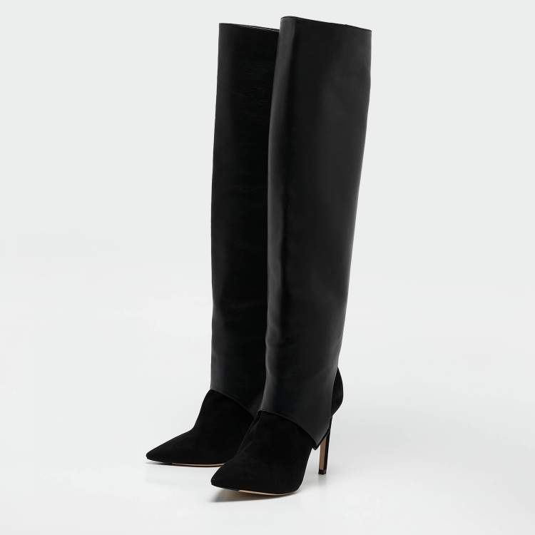 Pre Owned Jimmy Choo Black Leather and Suede Hurley Knee Length Boots Size 35.5