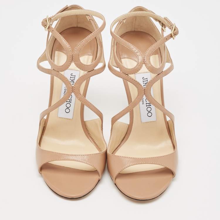 Pre Owned Jimmy Choo Beige Leather Lance Sandals Size 35.5