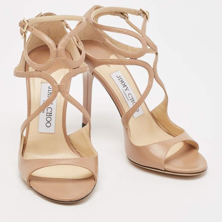 Pre Owned Jimmy Choo Beige Leather Lance Sandals Size 35.5