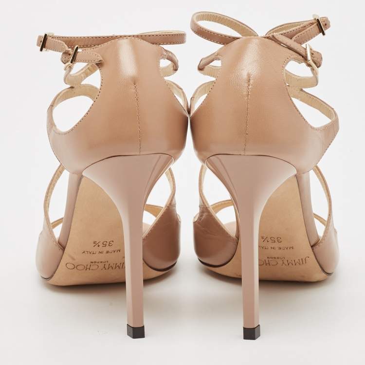 Pre Owned Jimmy Choo Beige Leather Lance Sandals Size 35.5