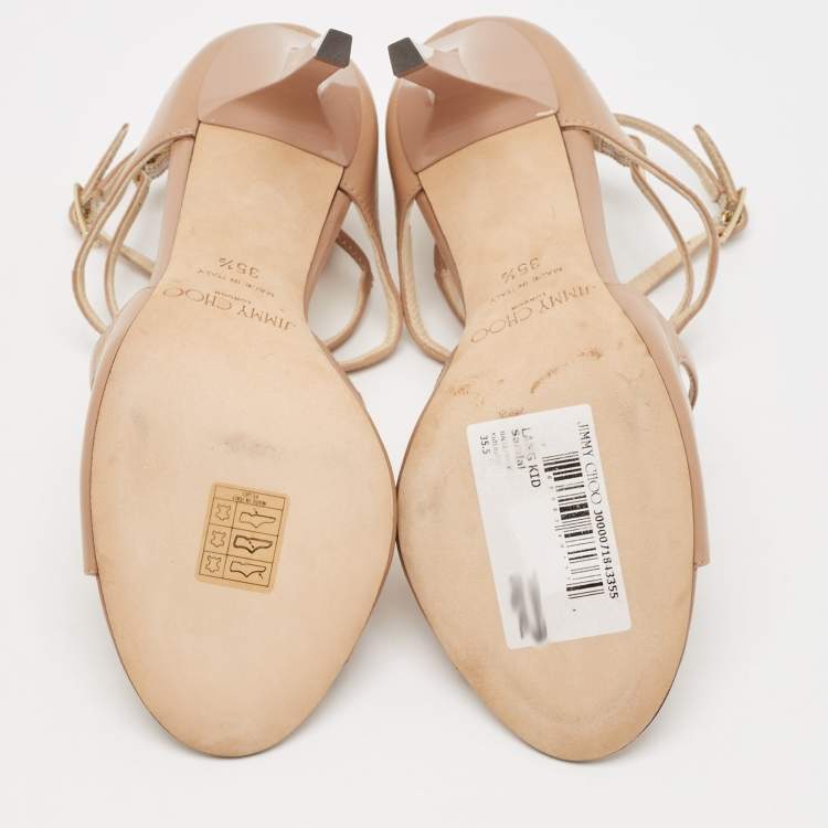 Pre Owned Jimmy Choo Beige Leather Lance Sandals Size 35.5