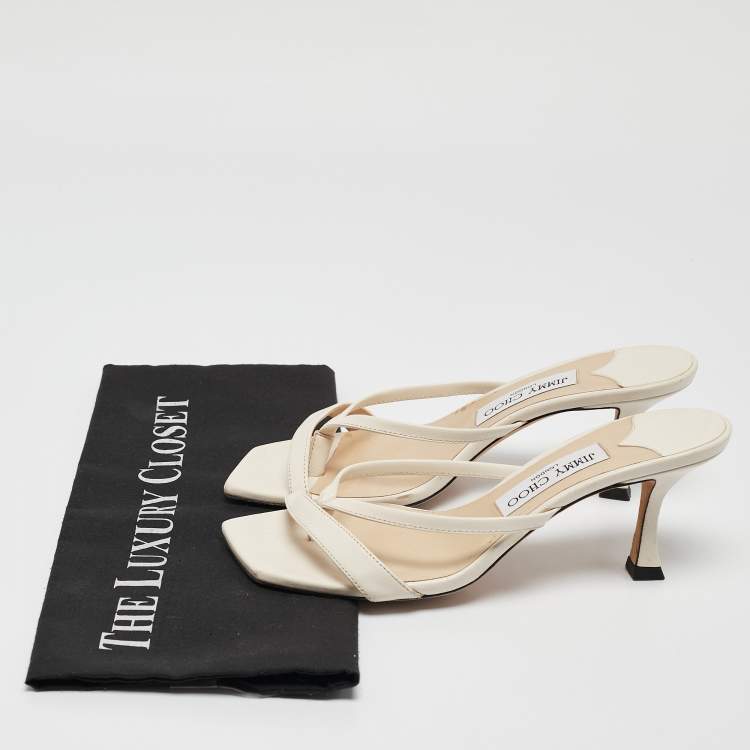 Pre Owned Jimmy Choo White Leather Strappy Slide Sandals Size 37