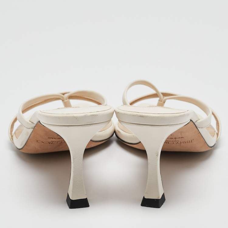 Pre Owned Jimmy Choo White Leather Strappy Slide Sandals Size 37