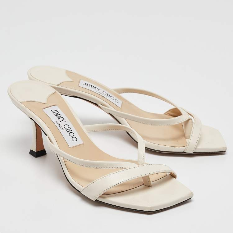 Pre Owned Jimmy Choo White Leather Strappy Slide Sandals Size 37