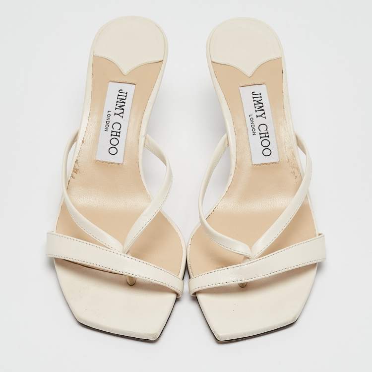 Pre Owned Jimmy Choo White Leather Strappy Slide Sandals Size 37