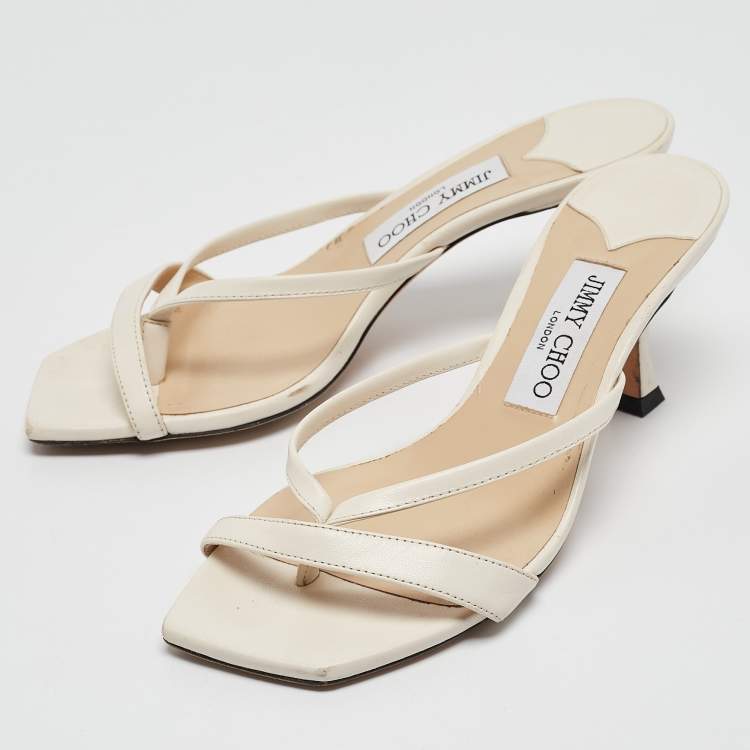 Pre Owned Jimmy Choo White Leather Strappy Slide Sandals Size 37