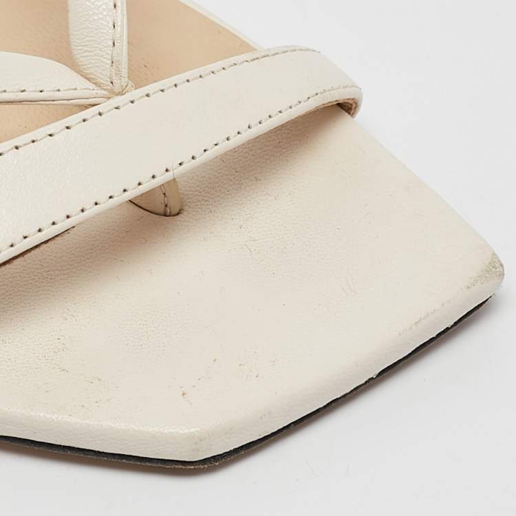 Pre Owned Jimmy Choo White Leather Strappy Slide Sandals Size 37