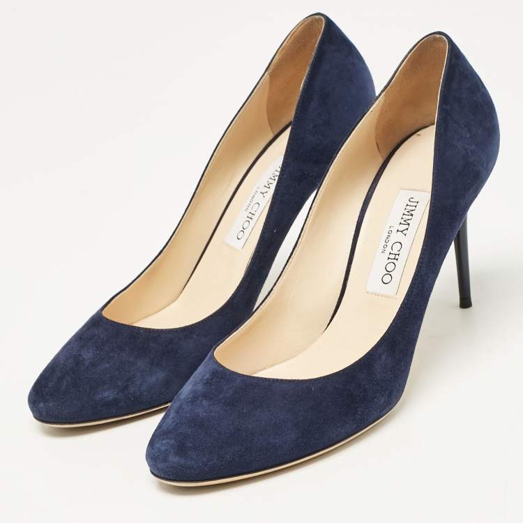 Pre Owned Jimmy Choo Navy Blue Suede Esam 85 Pumps Size 39