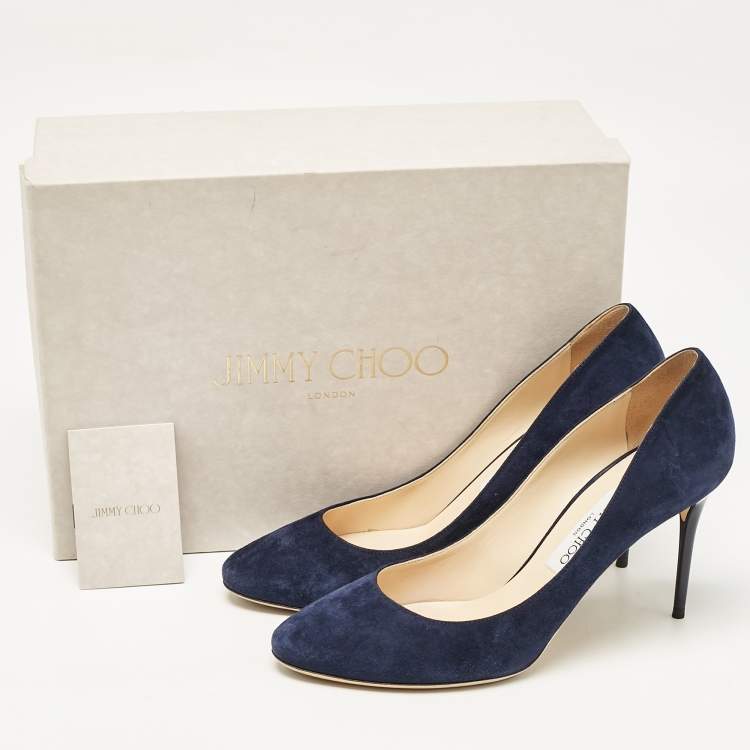 Pre Owned Jimmy Choo Navy Blue Suede Esam 85 Pumps Size 39