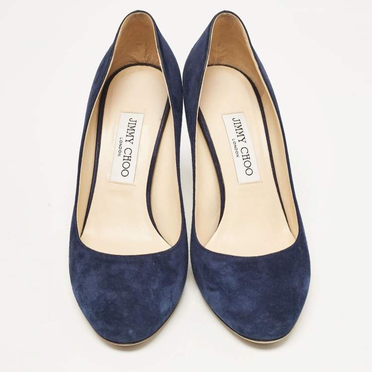 Pre Owned Jimmy Choo Navy Blue Suede Esam 85 Pumps Size 39
