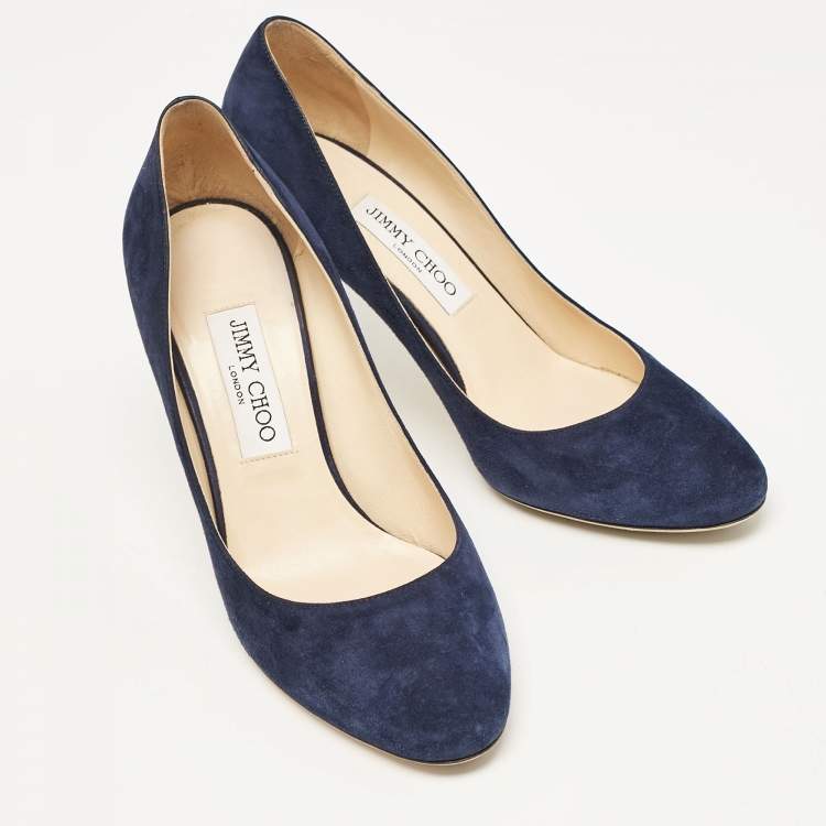 Pre Owned Jimmy Choo Navy Blue Suede Esam 85 Pumps Size 39