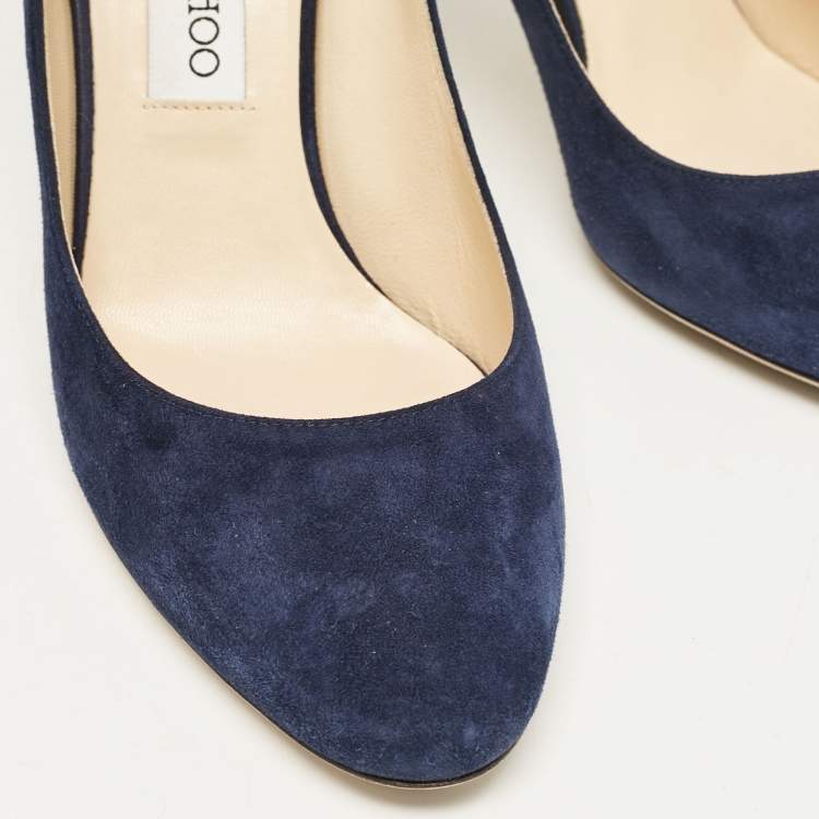 Pre Owned Jimmy Choo Navy Blue Suede Esam 85 Pumps Size 39