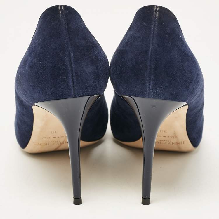 Pre Owned Jimmy Choo Navy Blue Suede Esam 85 Pumps Size 39