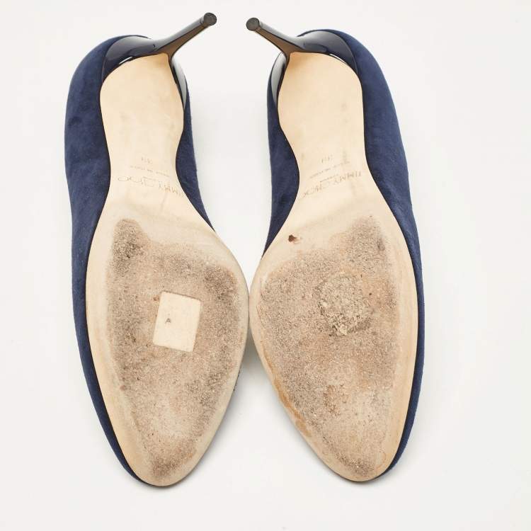 Pre Owned Jimmy Choo Navy Blue Suede Esam 85 Pumps Size 39