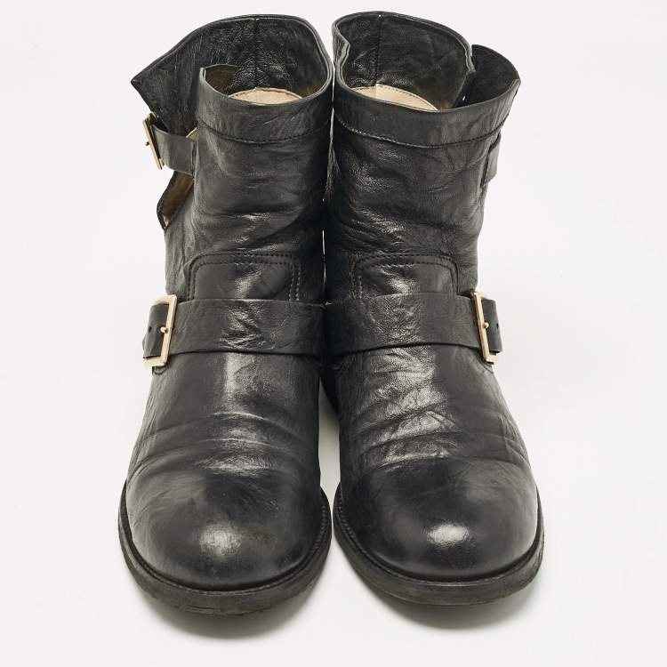 Pre Owned Jimmy Choo Black Leather Biker Boots Size 42