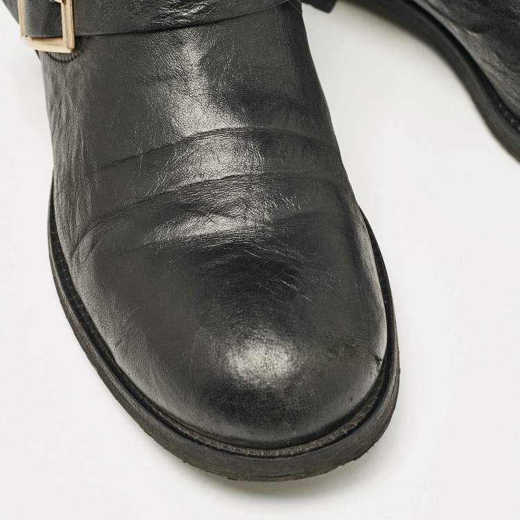 Pre Owned Jimmy Choo Black Leather Biker Boots Size 42