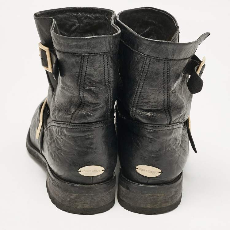 Pre Owned Jimmy Choo Black Leather Biker Boots Size 42