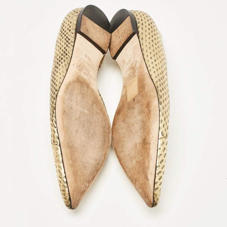 Pre Owned Jimmy Choo Gold/Black Snakeskin D'orsay Ballet Flats Size 36.5