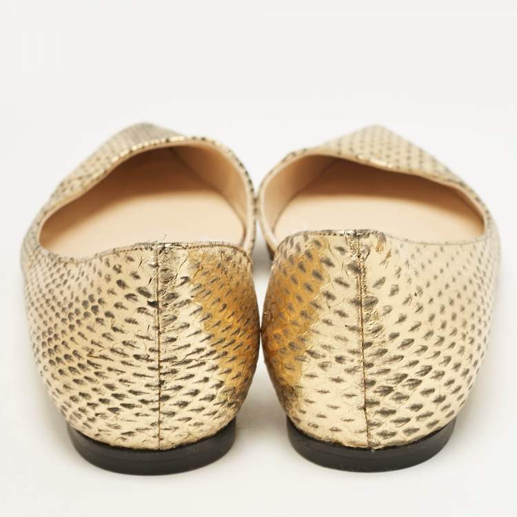 Pre Owned Jimmy Choo Gold/Black Snakeskin D'orsay Ballet Flats Size 36.5