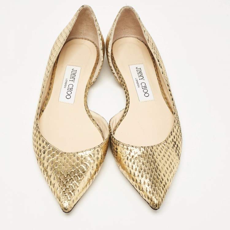 Pre Owned Jimmy Choo Gold/Black Snakeskin D'orsay Ballet Flats Size 36.5
