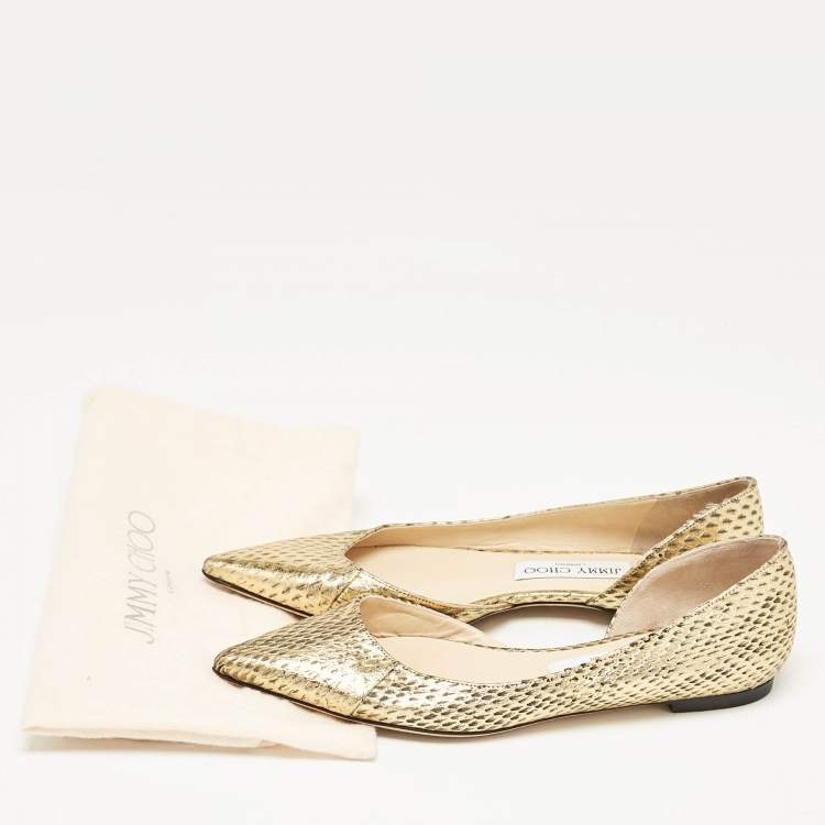 Pre Owned Jimmy Choo Gold/Black Snakeskin D'orsay Ballet Flats Size 36.5