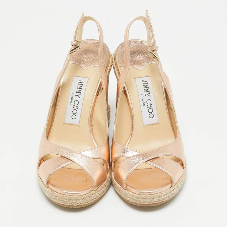 Pre Owned Jimmy Choo Metallic Leather Cork Wedge Sandals Size 35