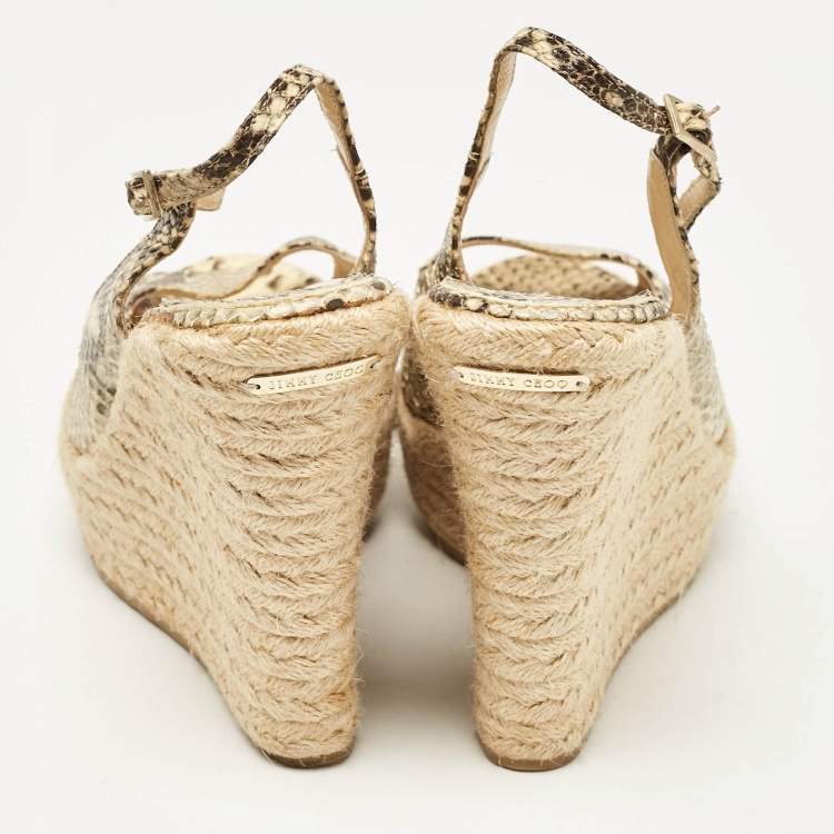 Pre Owned Jimmy Choo Two Tone Python Embossed Leather Polar Wedge Sandals Size 39