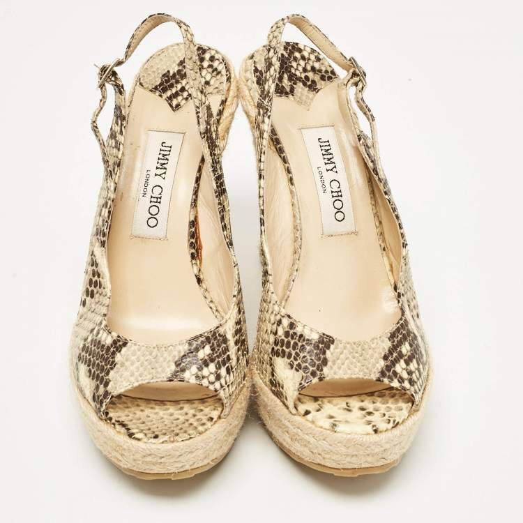 Pre Owned Jimmy Choo Two Tone Python Embossed Leather Polar Wedge Sandals Size 39