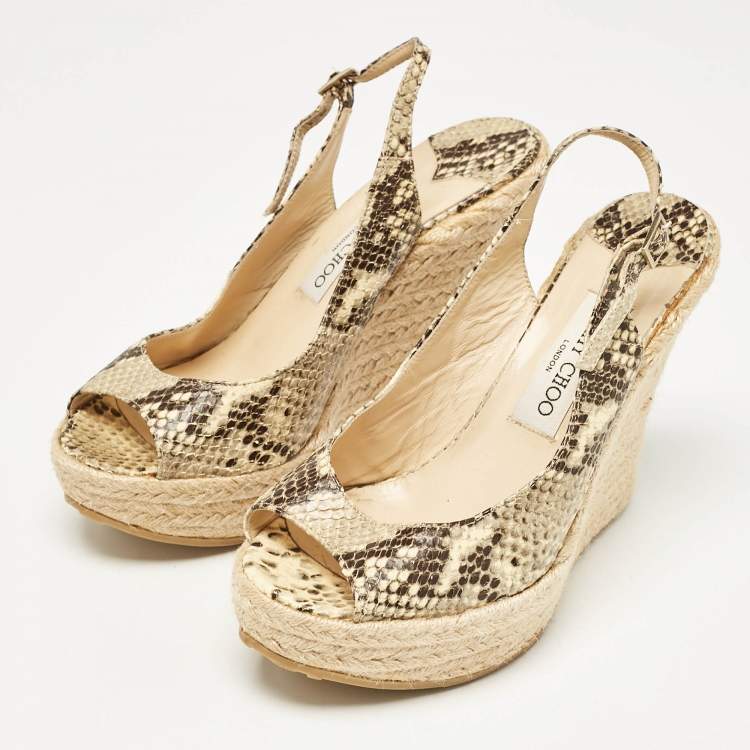 Pre Owned Jimmy Choo Two Tone Python Embossed Leather Polar Wedge Sandals Size 39