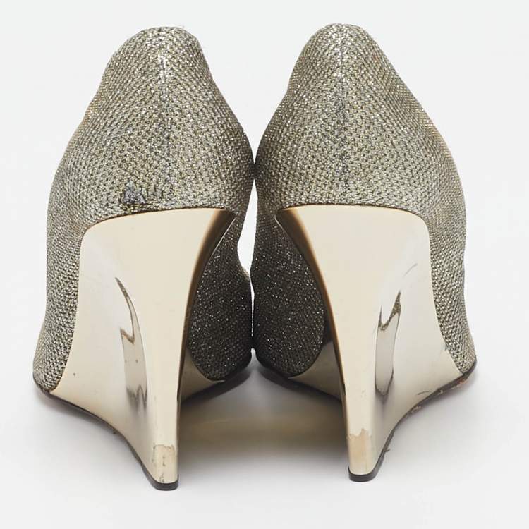 Pre Owned Jimmy Choo Metallic Glitter Baxen Wedge Pumps Size 39