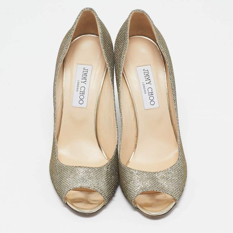 Pre Owned Jimmy Choo Metallic Glitter Baxen Wedge Pumps Size 39