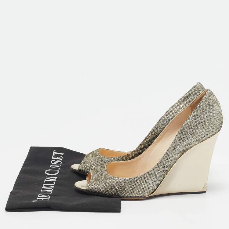 Pre Owned Jimmy Choo Metallic Glitter Baxen Wedge Pumps Size 39
