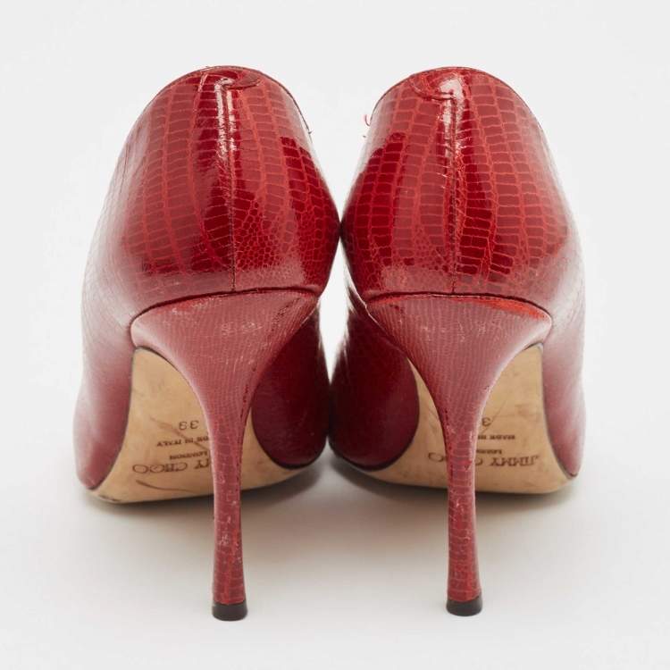 Pre Owned Jimmy Choo Red Lizard Embossed Leather Romy Pumps Size 39