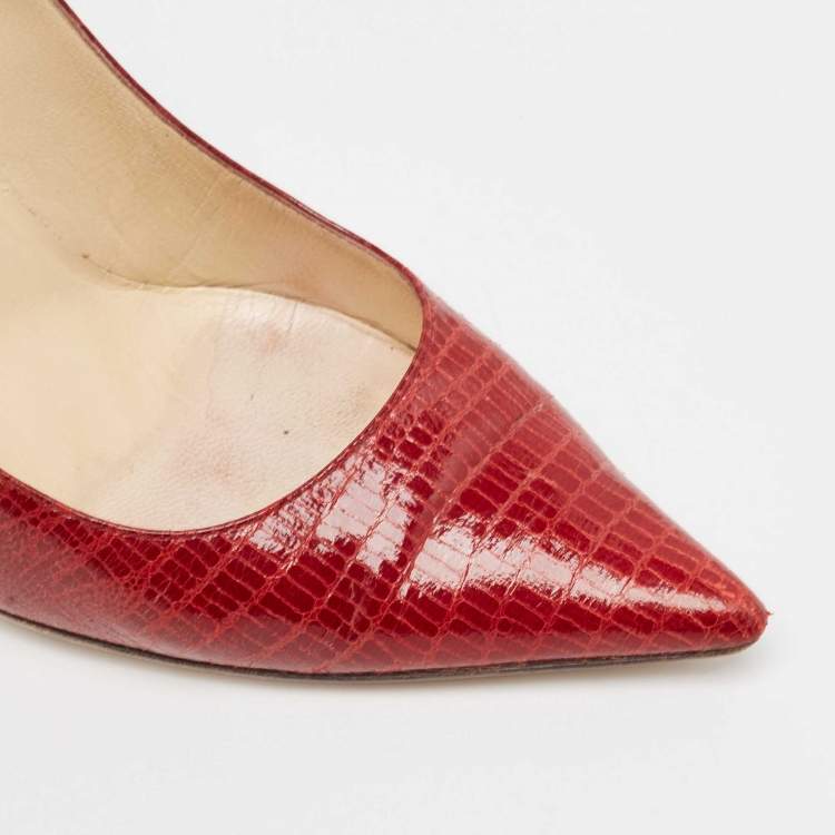 Pre Owned Jimmy Choo Red Lizard Embossed Leather Romy Pumps Size 39