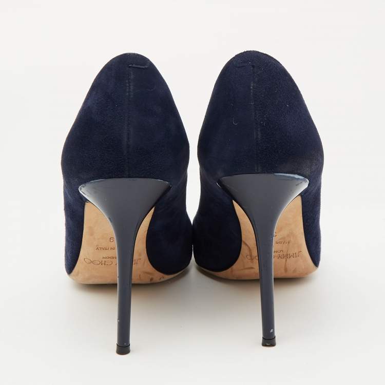 Pre Owned Jimmy Choo Navy Blue Suede Abel Pumps Size 39