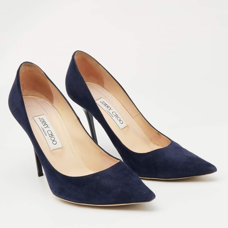 Pre Owned Jimmy Choo Navy Blue Suede Abel Pumps Size 39