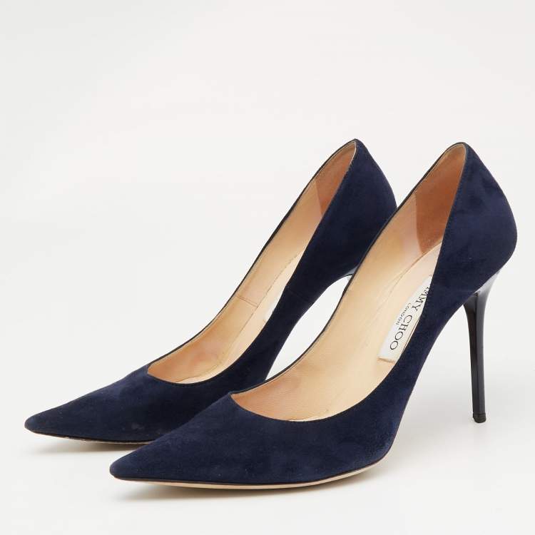 Pre Owned Jimmy Choo Navy Blue Suede Abel Pumps Size 39