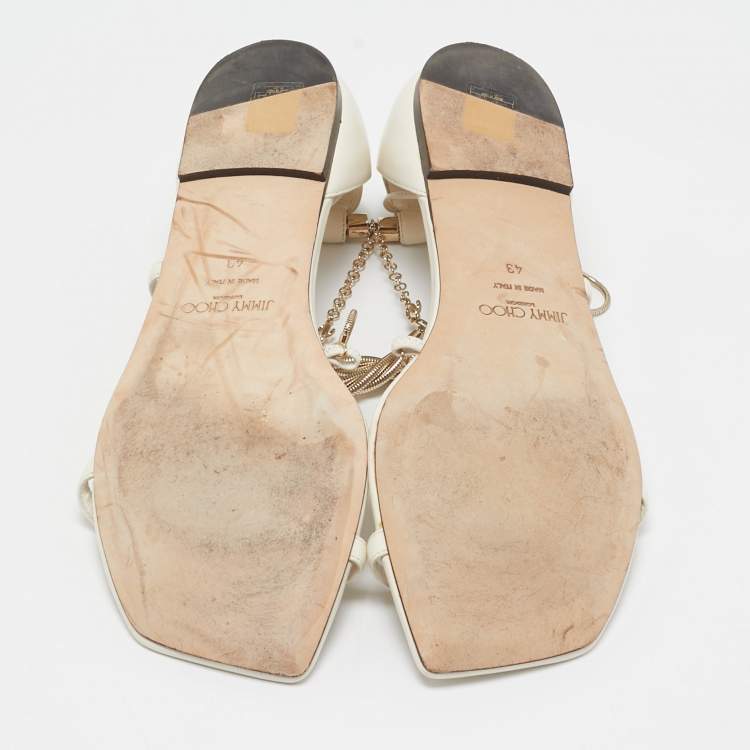 Pre Owned Jimmy Choo White Leather Oriana Flats Size 43