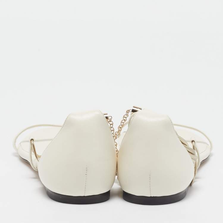 Pre Owned Jimmy Choo White Leather Oriana Flats Size 43
