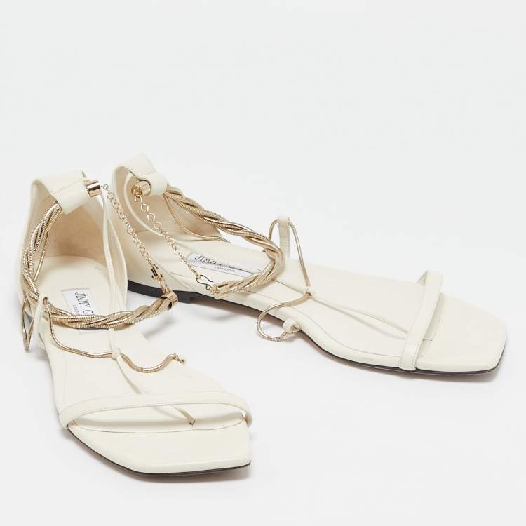 Pre Owned Jimmy Choo White Leather Oriana Flats Size 43